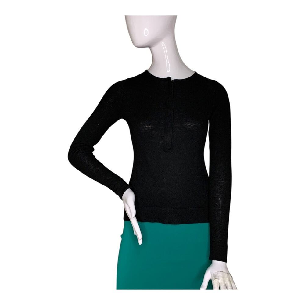 Ann Taylor Petite Fine Knit Top Long Sleeve Black Gold Half Zipper Size XSP